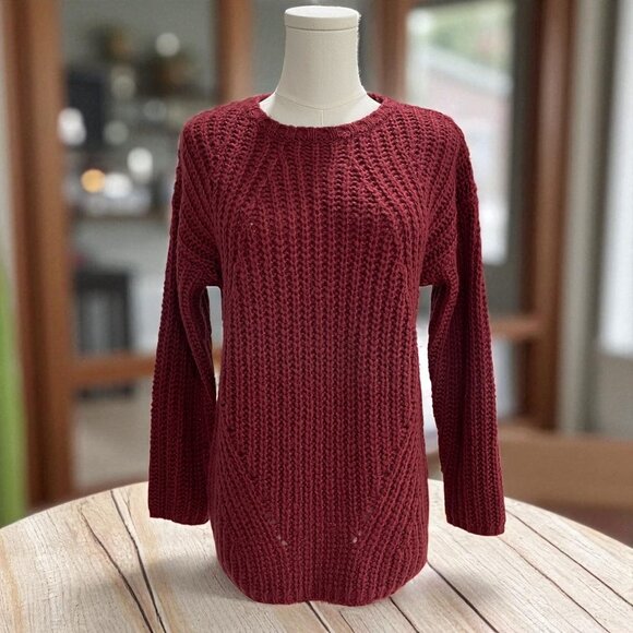 Wine Chunky Knit Sweater Cozy Fall Winter Minimalist Pink Rose Medium - Picture 1 of 9